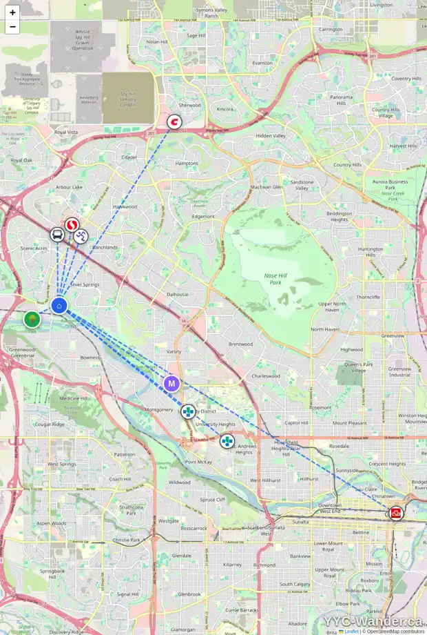 Daily accessibility map for 432 SILVER VALLEY RD NW, Calgary showing nearby schools, grocery stores, parks, LRT stations and nearby amenities