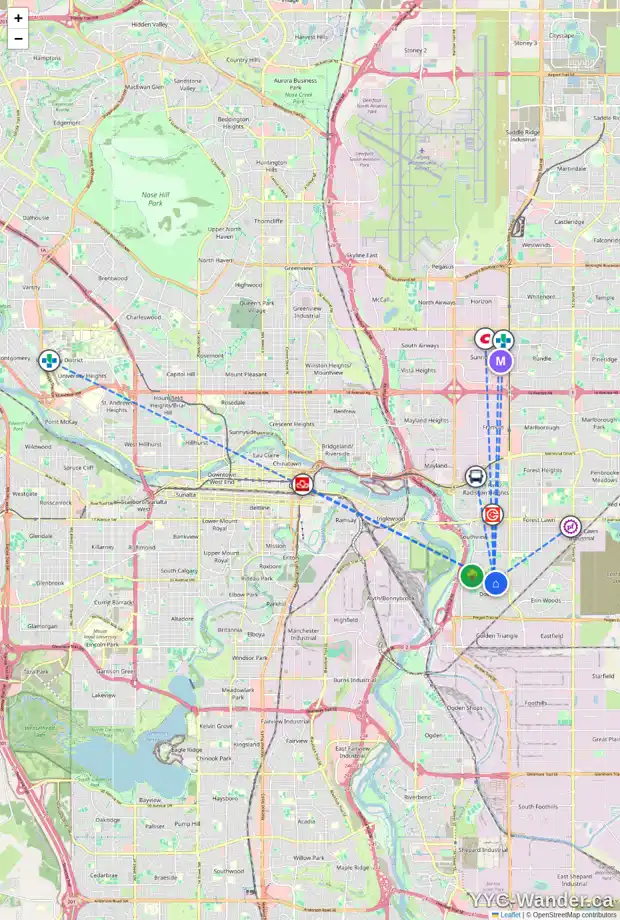 Daily accessibility map for 3231 33A AV SE, Calgary showing nearby schools, grocery stores, parks, LRT stations and nearby amenities