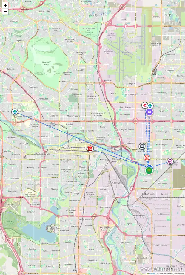 Daily accessibility map for 2522 SOUTHWOOD DR SE, Calgary showing nearby schools, grocery stores, parks, LRT stations and nearby amenities