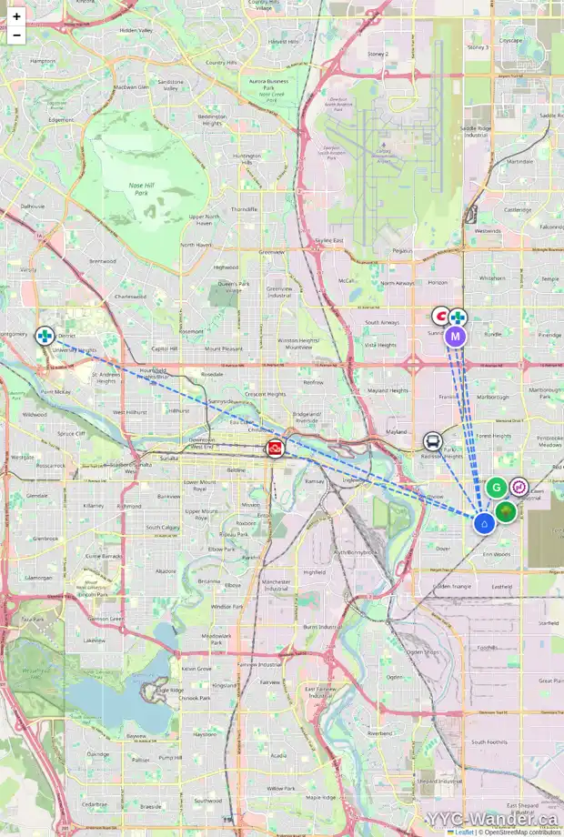 Daily accessibility map for 3012 41 ST SE, Calgary showing nearby schools, grocery stores, parks, LRT stations and nearby amenities