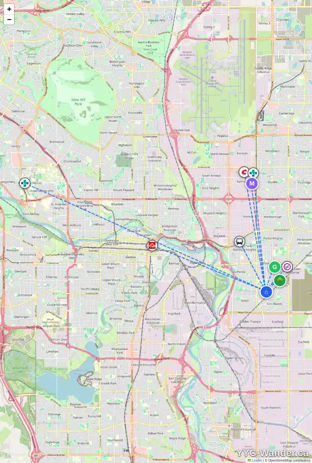 Daily accessibility map for 3304 DOVERCLIFFE RD SE, Calgary showing nearby schools, grocery stores, parks, LRT stations and nearby amenities
