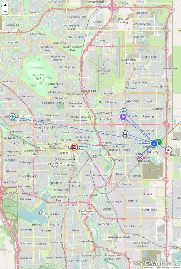 Daily accessibility map for 6711 3 AV SE, Calgary showing nearby schools, grocery stores, parks, LRT stations and nearby amenities