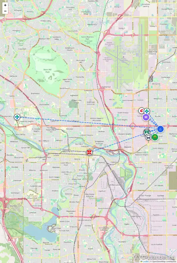 Daily accessibility map for 112 MARDALE CR NE, Calgary showing nearby schools, grocery stores, parks, LRT stations and nearby amenities