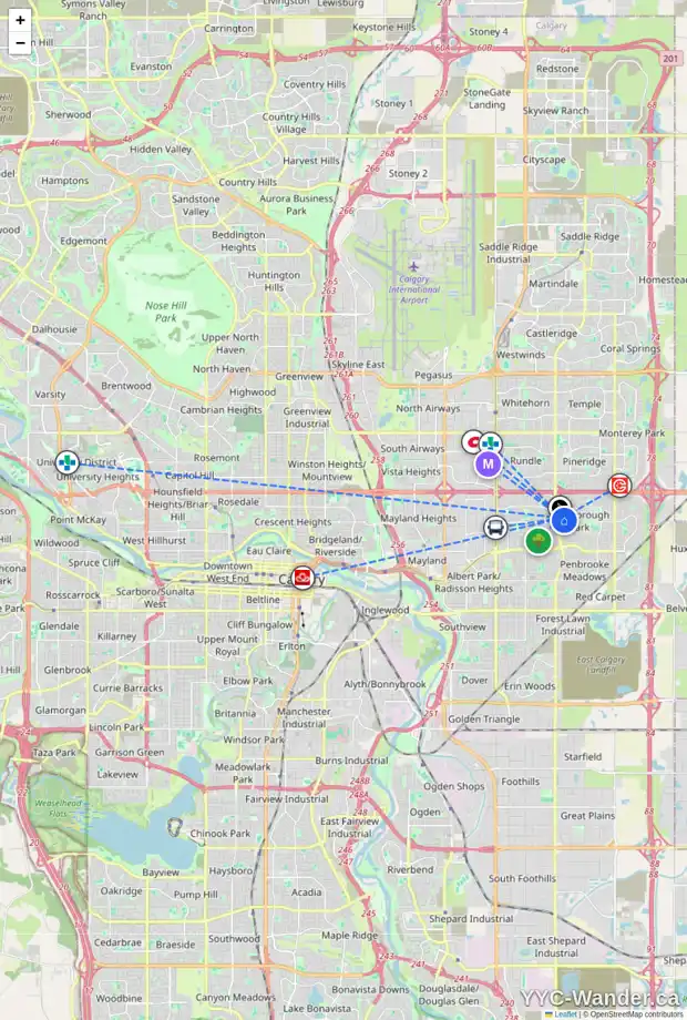 Daily accessibility map for 171 MADEIRA PL NE, Calgary showing nearby schools, grocery stores, parks, LRT stations and nearby amenities