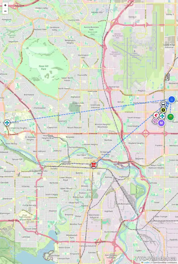Daily accessibility map for 76 WHITERAM CL NE, Calgary showing nearby schools, grocery stores, parks, LRT stations and nearby amenities