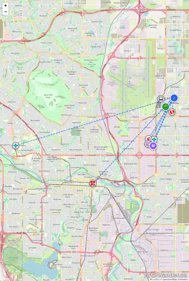 Daily accessibility map for 88 CASTLEDALE CR NE, Calgary showing nearby schools, grocery stores, parks, LRT stations and nearby amenities