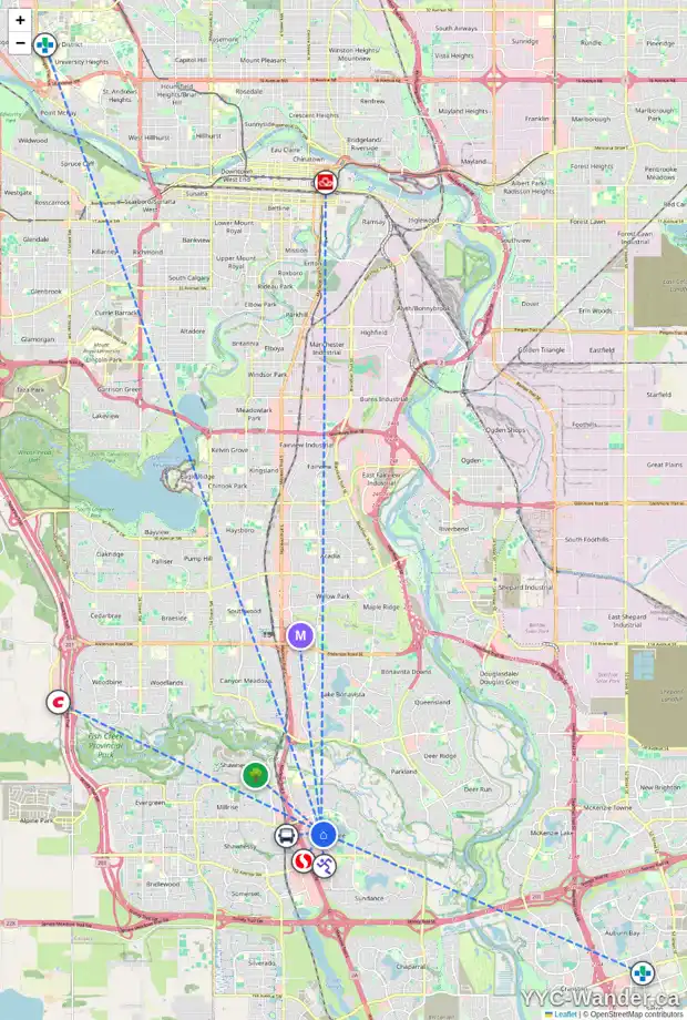 Daily accessibility map for 77 MIDPARK DR SE, Calgary showing nearby schools, grocery stores, parks, LRT stations and nearby amenities