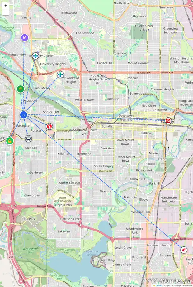 Daily accessibility map for 108 WESTVIEW DR SW, Calgary showing nearby schools, grocery stores, parks, LRT stations and nearby amenities