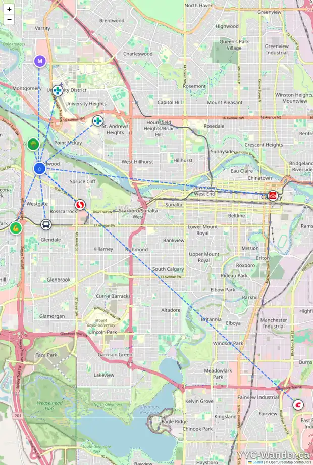 Daily accessibility map for 248 WINDERMERE RD SW, Calgary showing nearby schools, grocery stores, parks, LRT stations and nearby amenities