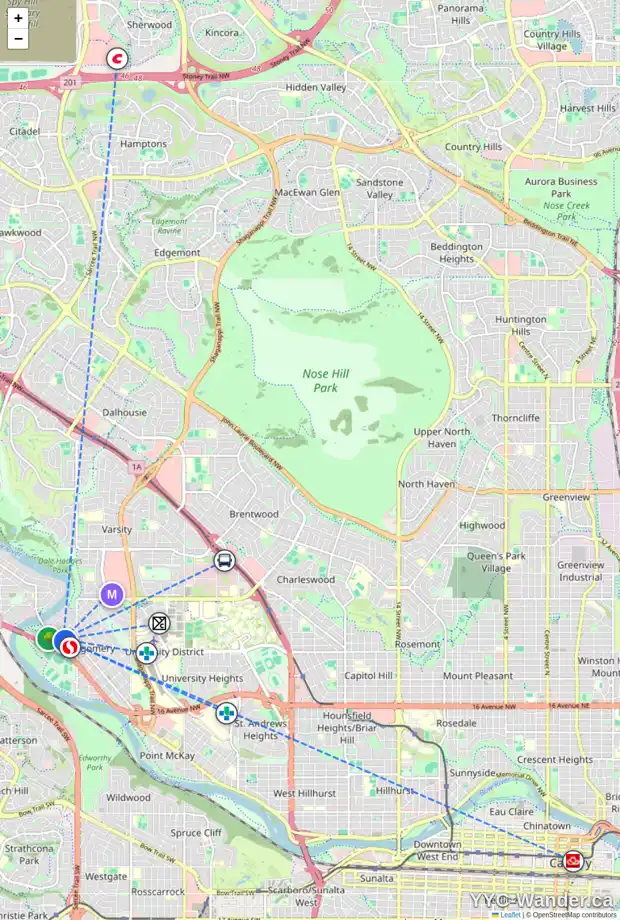 Daily accessibility map for 5125 17 AV NW, Calgary showing nearby schools, grocery stores, parks, LRT stations and nearby amenities