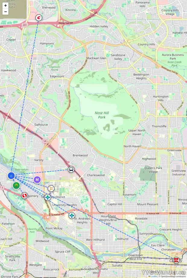 Daily accessibility map for 103 6148 BOWNESS RD NW, Calgary showing nearby schools, grocery stores, parks, LRT stations and nearby amenities