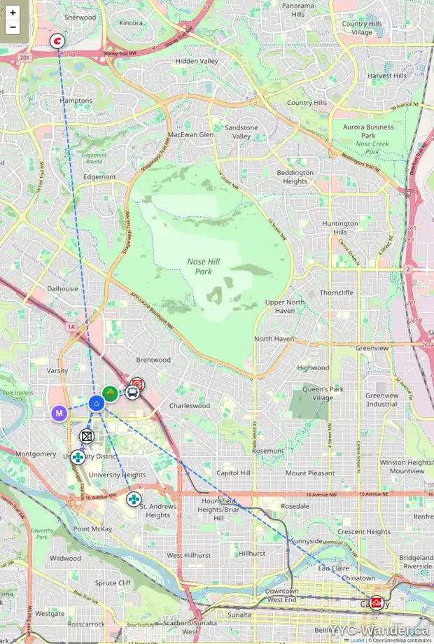 Daily accessibility map for 28 VARSVILLE PL NW, Calgary showing nearby schools, grocery stores, parks, LRT stations and nearby amenities