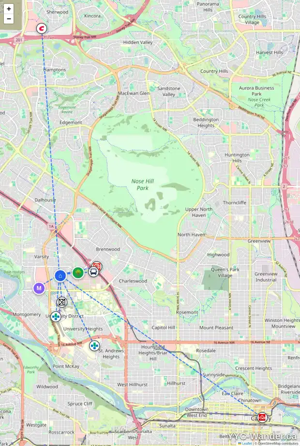 Daily accessibility map for 4027 VARDELL RD NW, Calgary showing nearby schools, grocery stores, parks, LRT stations and nearby amenities