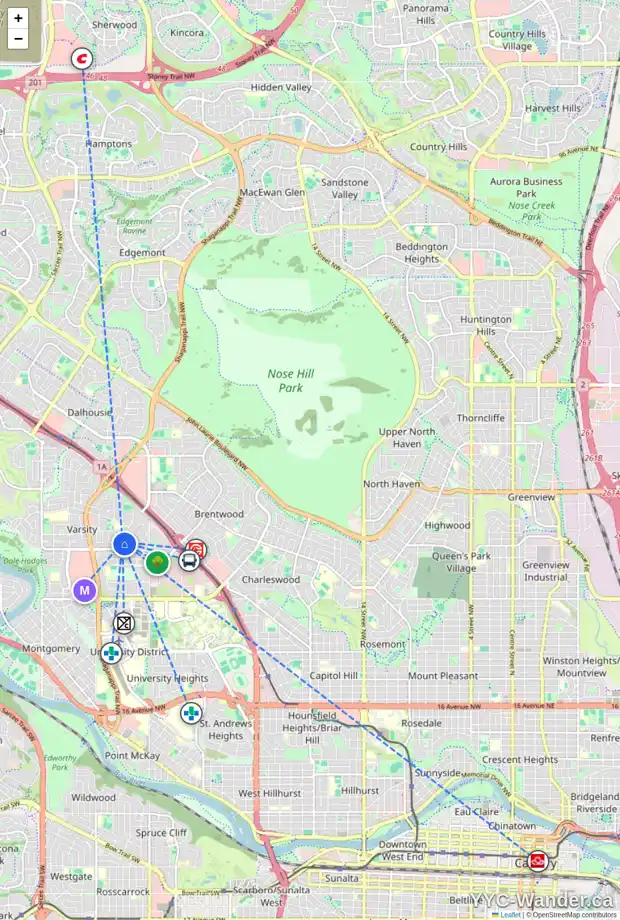 Daily accessibility map for 4040 VINCENT DR NW, Calgary showing nearby schools, grocery stores, parks, LRT stations and nearby amenities