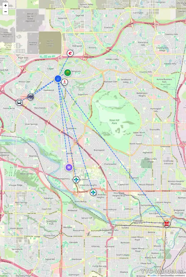 Daily accessibility map for 402 CITADEL HILLS CI NW, Calgary showing nearby schools, grocery stores, parks, LRT stations and nearby amenities