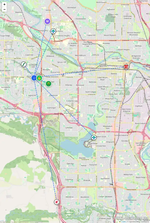 Daily accessibility map for 127 CHRISTIE PARK HL SW, Calgary showing nearby schools, grocery stores, parks, LRT stations and nearby amenities