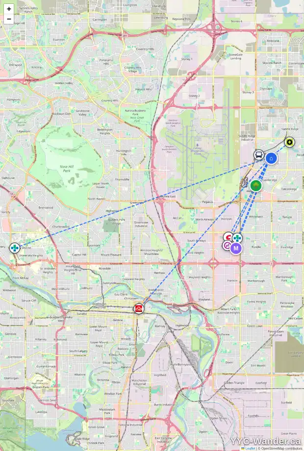 Daily accessibility map for 41 MARTIN CROSSING GR NE, Calgary showing nearby schools, grocery stores, parks, LRT stations and nearby amenities