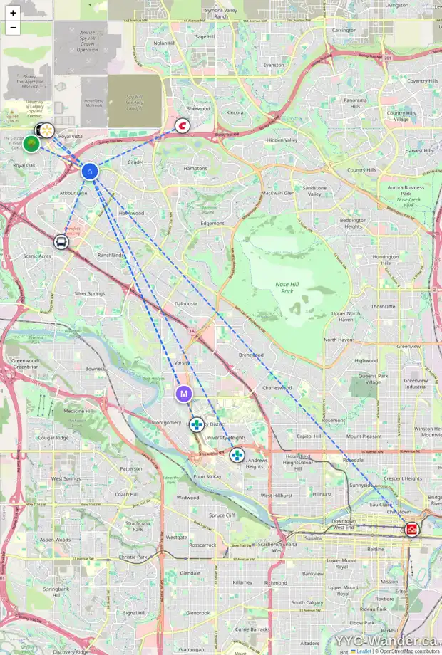 Daily accessibility map for 35 CITADEL VISTA CL NW, Calgary showing nearby schools, grocery stores, parks, LRT stations and nearby amenities