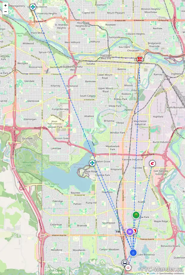 Daily accessibility map for 105 12505 BONAVENTURE DR SE, Calgary showing nearby schools, grocery stores, parks, LRT stations and nearby amenities