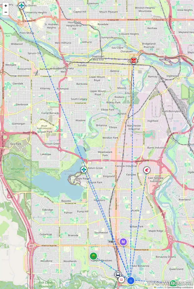 Daily accessibility map for 1102 LAKE PLACID DR SE, Calgary showing nearby schools, grocery stores, parks, LRT stations and nearby amenities