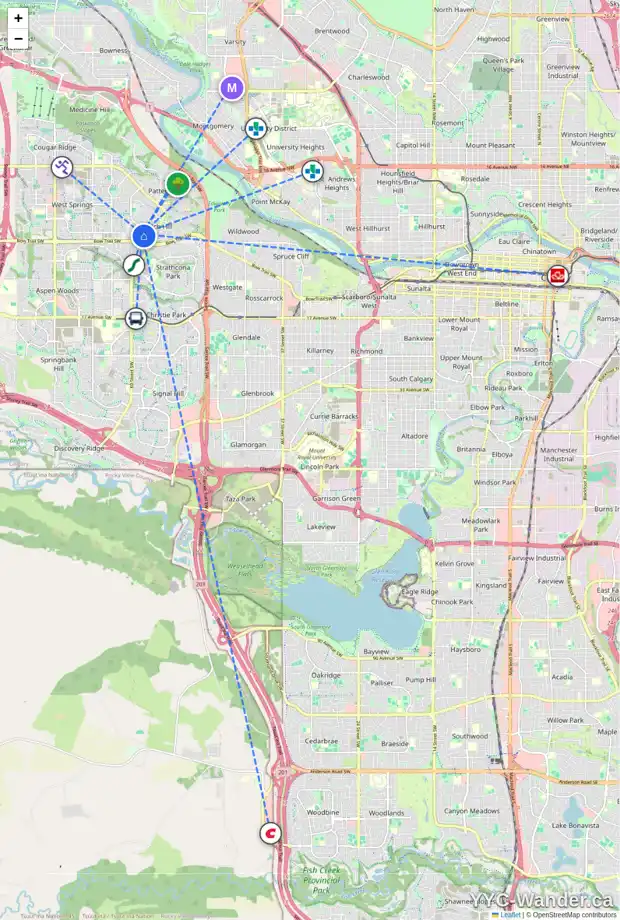 Daily accessibility map for 4 COACH RIDGE CL SW, Calgary showing nearby schools, grocery stores, parks, LRT stations and nearby amenities
