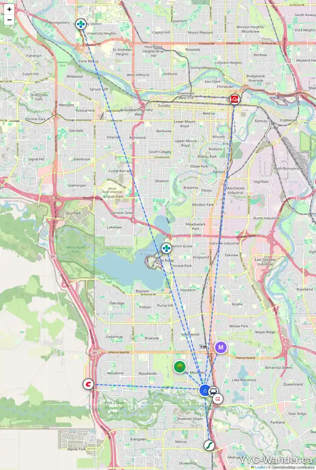 Daily accessibility map for 772 130 AV SW, Calgary showing nearby schools, grocery stores, parks, LRT stations and nearby amenities