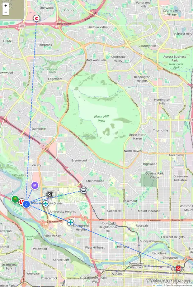Daily accessibility map for 4819 BOWNESS RD NW, Calgary showing nearby schools, grocery stores, parks, LRT stations and nearby amenities