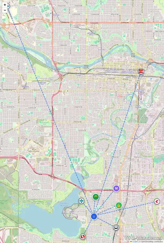 Daily accessibility map for 29 COLLEEN CR SW, Calgary showing nearby schools, grocery stores, parks, LRT stations and nearby amenities