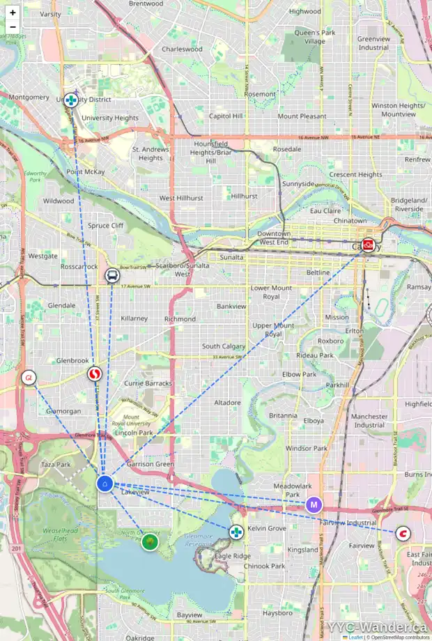 Daily accessibility map for 3731 LOGAN CR SW, Calgary showing nearby schools, grocery stores, parks, LRT stations and nearby amenities