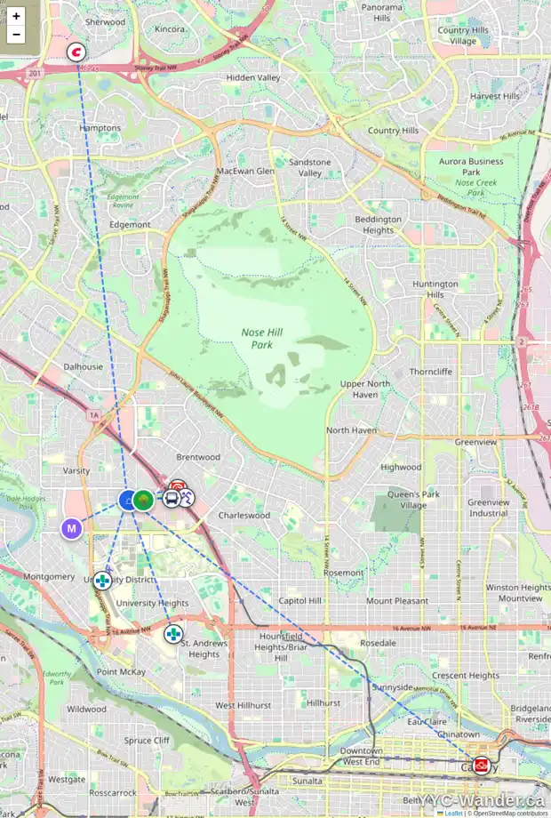Daily accessibility map for 30 VARCREST PL NW, Calgary showing nearby schools, grocery stores, parks, LRT stations and nearby amenities