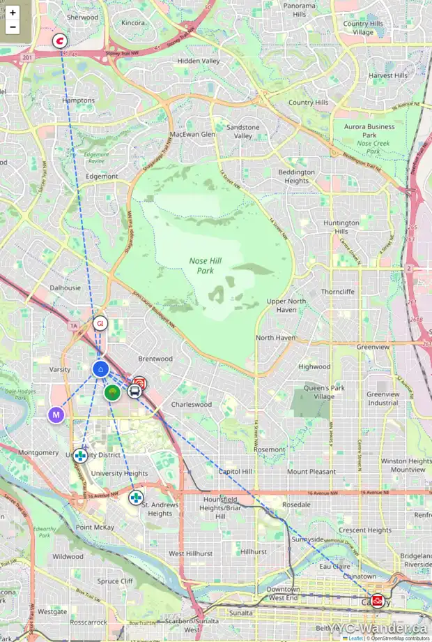 Daily accessibility map for 3931 VANCOUVER CR NW, Calgary showing nearby schools, grocery stores, parks, LRT stations and nearby amenities