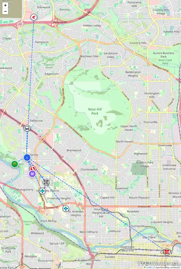 Daily accessibility map for 5211 VALIANT DR NW, Calgary showing nearby schools, grocery stores, parks, LRT stations and nearby amenities