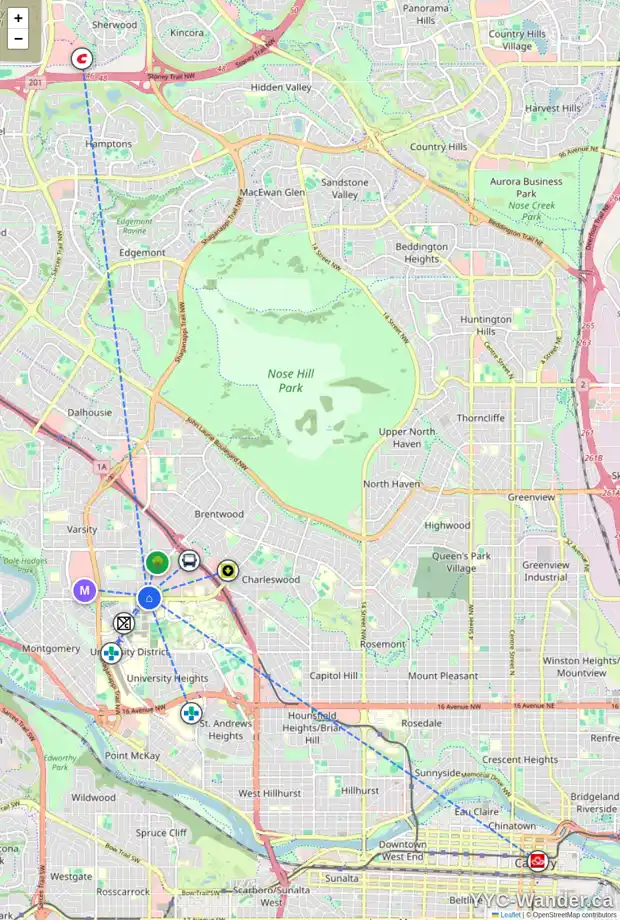 Daily accessibility map for 14 VARMOOR PL NW, Calgary showing nearby schools, grocery stores, parks, LRT stations and nearby amenities