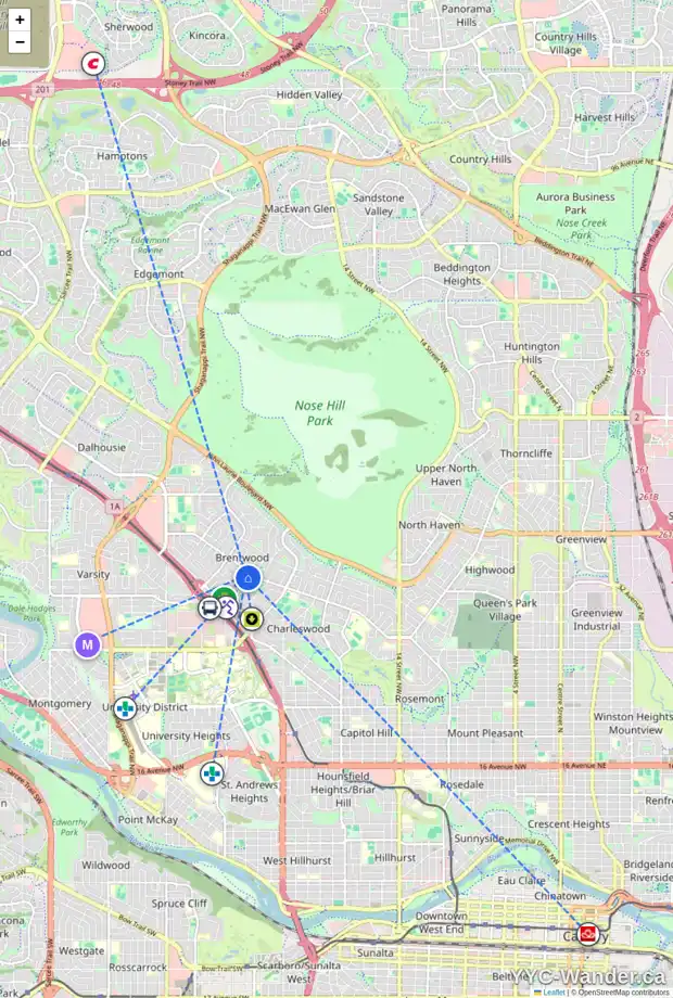 Daily accessibility map for 24 BUTLER CR NW, Calgary showing nearby schools, grocery stores, parks, LRT stations and nearby amenities