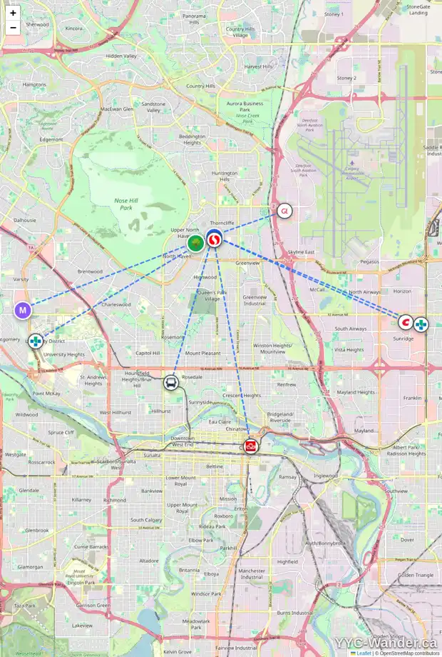 Daily accessibility map for 160 NORTHMOUNT DR NW, Calgary showing nearby schools, grocery stores, parks, LRT stations and nearby amenities
