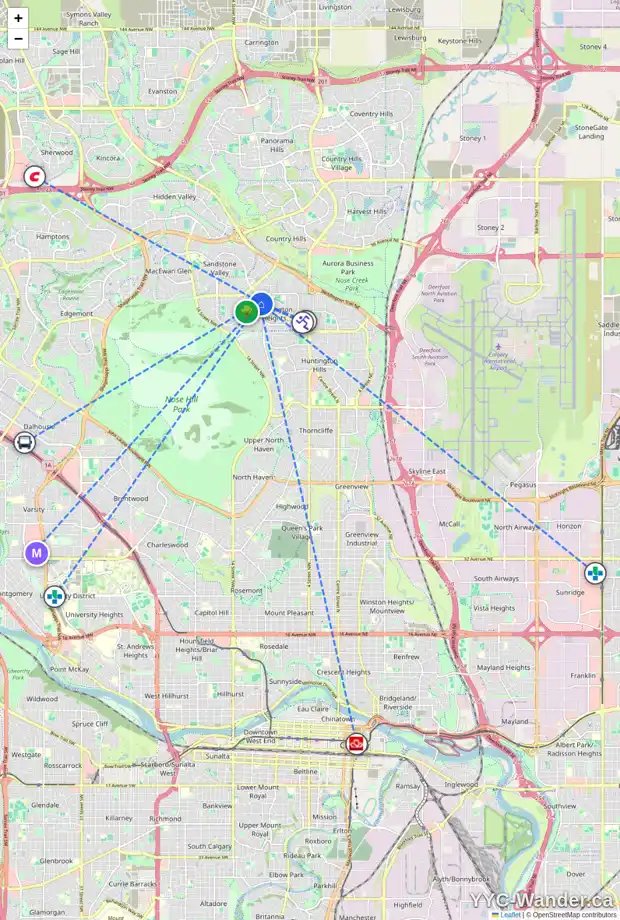 Daily accessibility map for 43 BERWICK CL NW, Calgary showing nearby schools, grocery stores, parks, LRT stations and nearby amenities