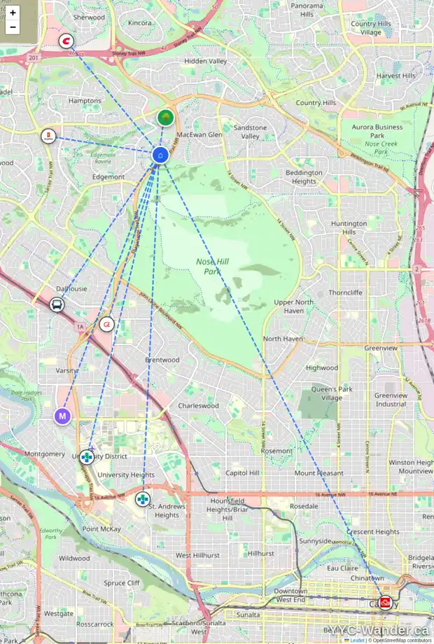 Daily accessibility map for 51 EDGEBROOK CI NW, Calgary showing nearby schools, grocery stores, parks, LRT stations and nearby amenities