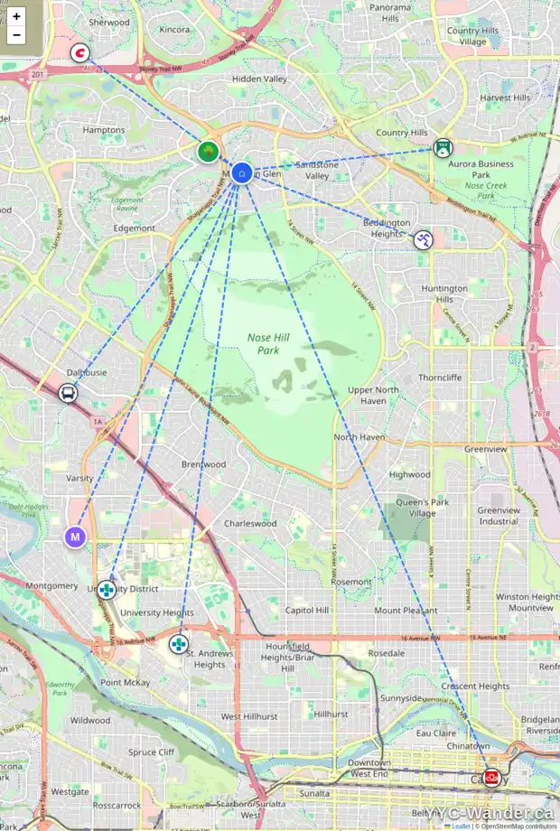 Daily accessibility map for 176 MACEWAN PARK CL NW, Calgary showing nearby schools, grocery stores, parks, LRT stations and nearby amenities