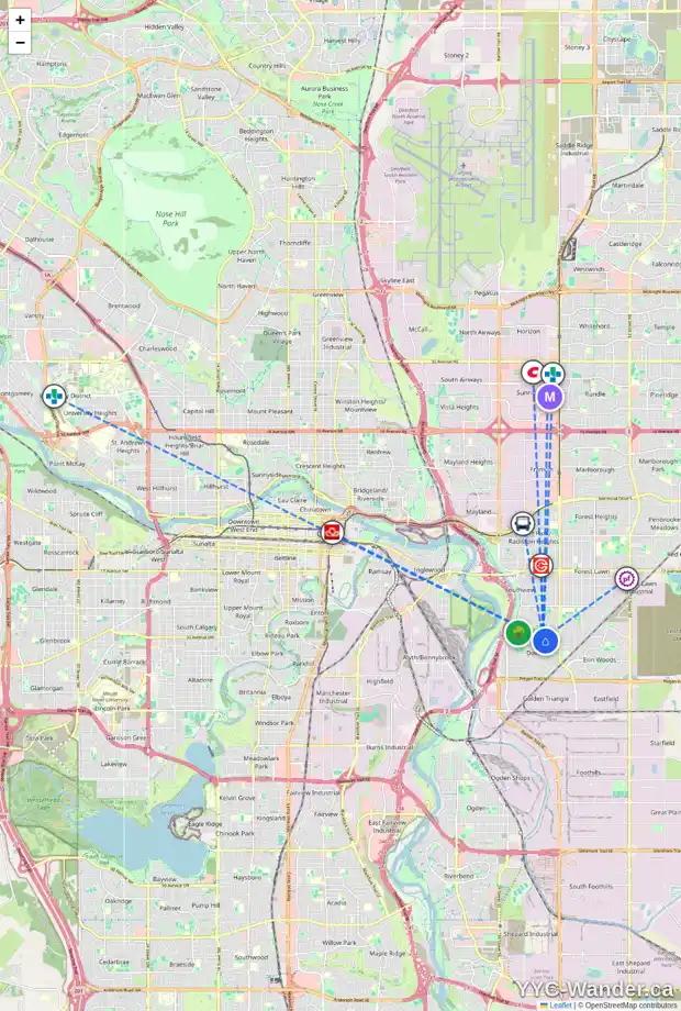 Daily accessibility map for 3235 33A AV SE, Calgary showing nearby schools, grocery stores, parks, LRT stations and nearby amenities