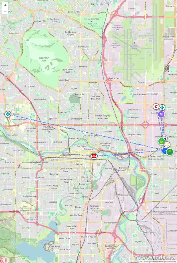 Daily accessibility map for 36 FONDA CR SE, Calgary showing nearby schools, grocery stores, parks, LRT stations and nearby amenities
