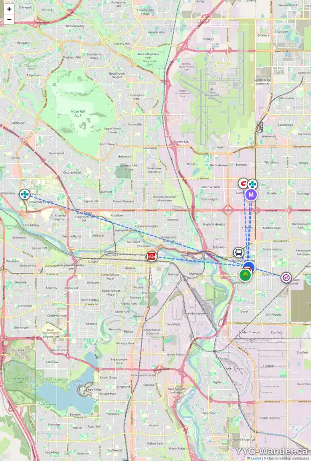 Daily accessibility map for 1411 RADISSON DR SE, Calgary showing nearby schools, grocery stores, parks, LRT stations and nearby amenities
