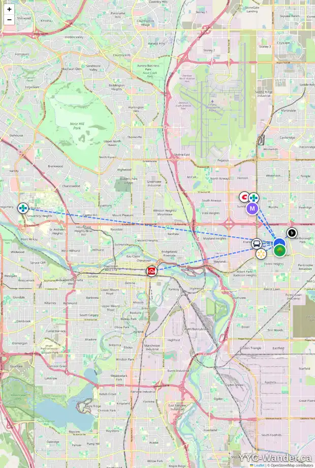 Daily accessibility map for 651 MARIAN CR NE, Calgary showing nearby schools, grocery stores, parks, LRT stations and nearby amenities