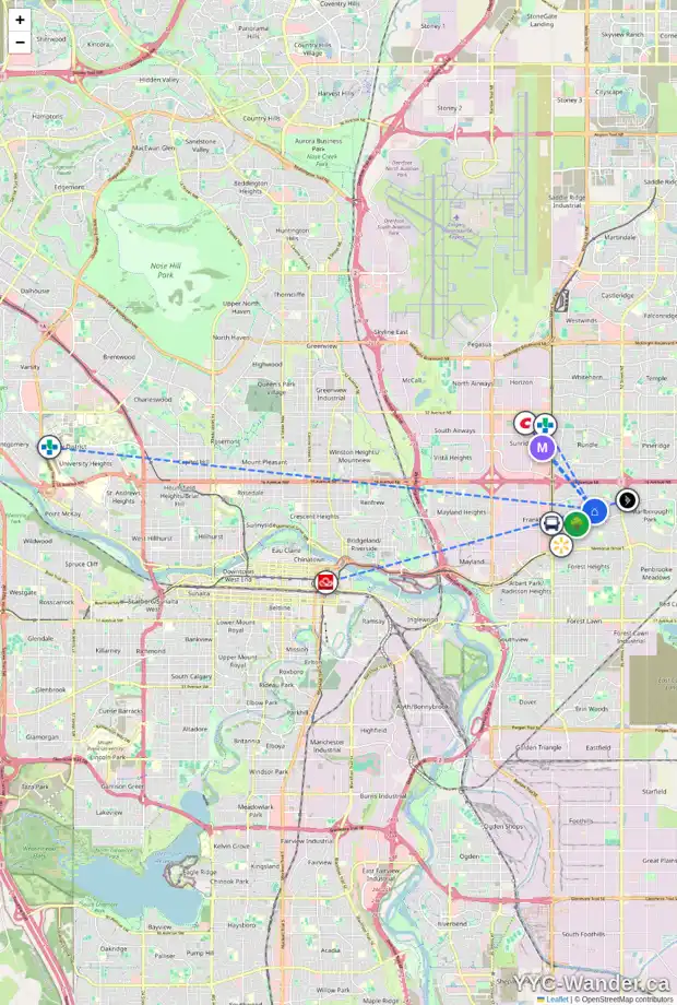 Daily accessibility map for 927 MARCOMBE DR NE, Calgary showing nearby schools, grocery stores, parks, LRT stations and nearby amenities