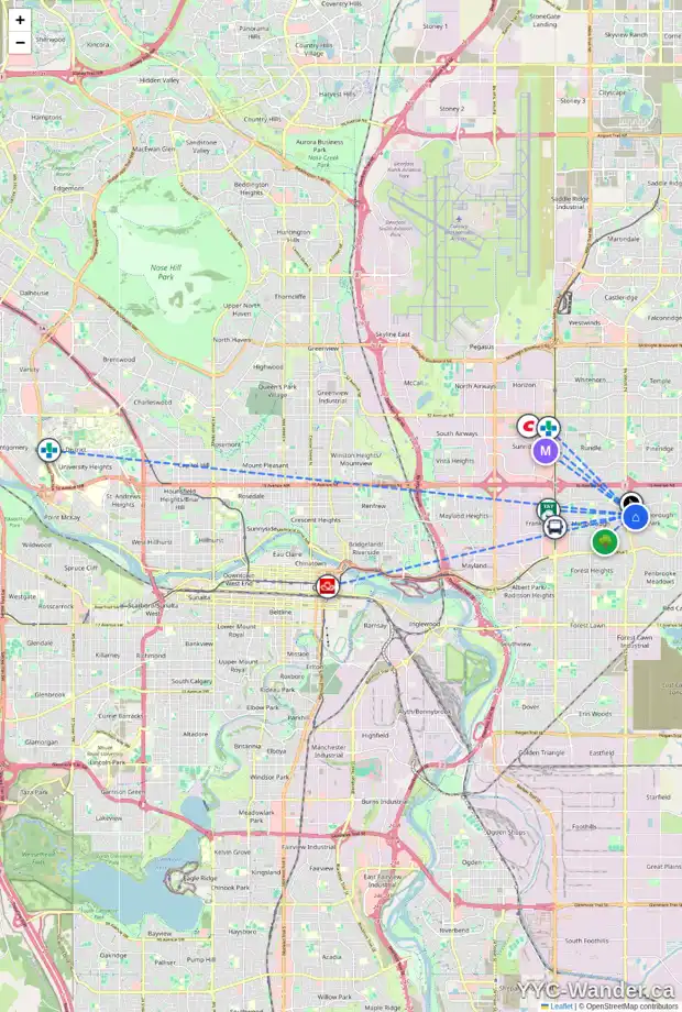 Daily accessibility map for 175 MADEIRA PL NE, Calgary showing nearby schools, grocery stores, parks, LRT stations and nearby amenities