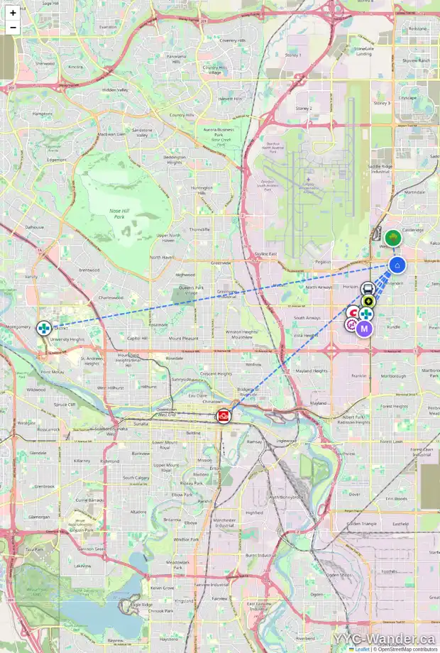 Daily accessibility map for 864 WHITEHILL WY NE, Calgary showing nearby schools, grocery stores, parks, LRT stations and nearby amenities