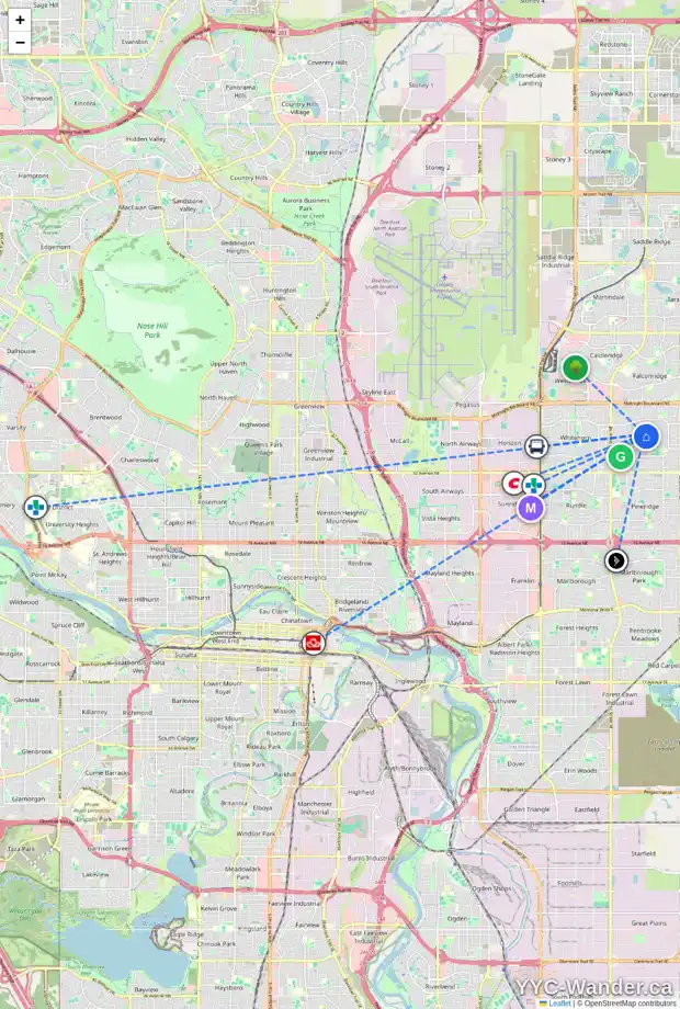 Daily accessibility map for 48 TEMPLERIDGE CR NE, Calgary showing nearby schools, grocery stores, parks, LRT stations and nearby amenities