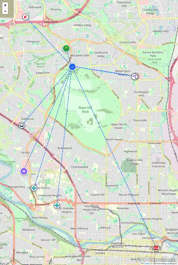 Daily accessibility map for 352 MACEWAN PARK VW NW, Calgary showing nearby schools, grocery stores, parks, LRT stations and nearby amenities