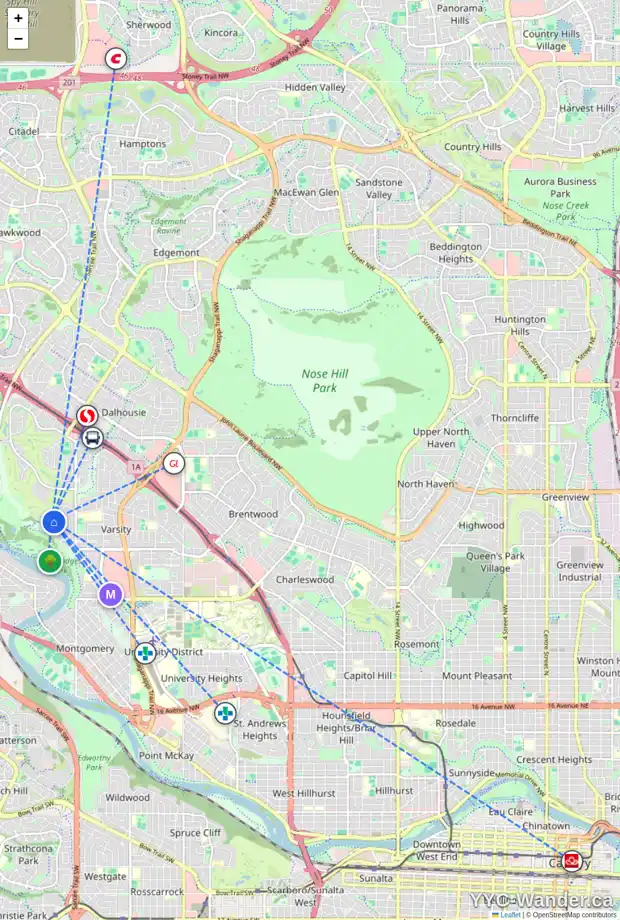 Daily accessibility map for 4179 VARSITY RD NW, Calgary showing nearby schools, grocery stores, parks, LRT stations and nearby amenities