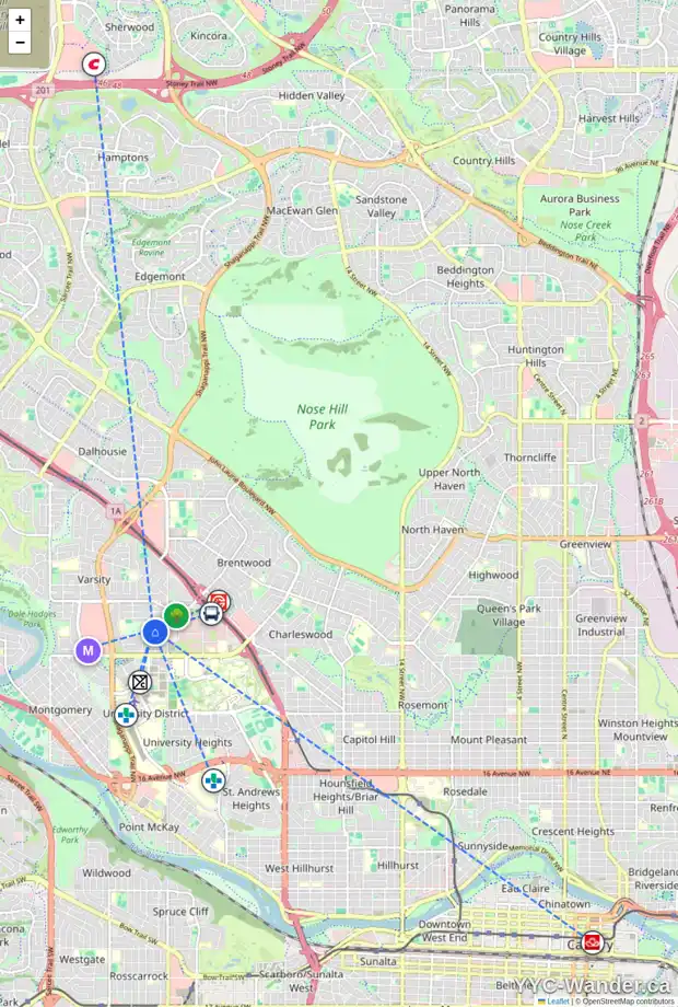 Daily accessibility map for 30 VARSVILLE PL NW, Calgary showing nearby schools, grocery stores, parks, LRT stations and nearby amenities