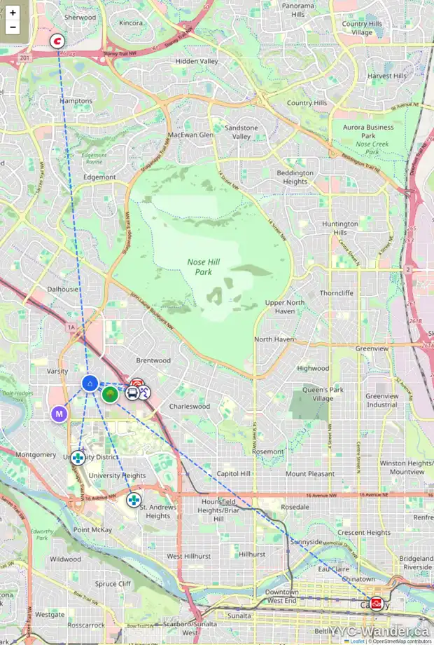 Daily accessibility map for 4023 VINCENT DR NW, Calgary showing nearby schools, grocery stores, parks, LRT stations and nearby amenities
